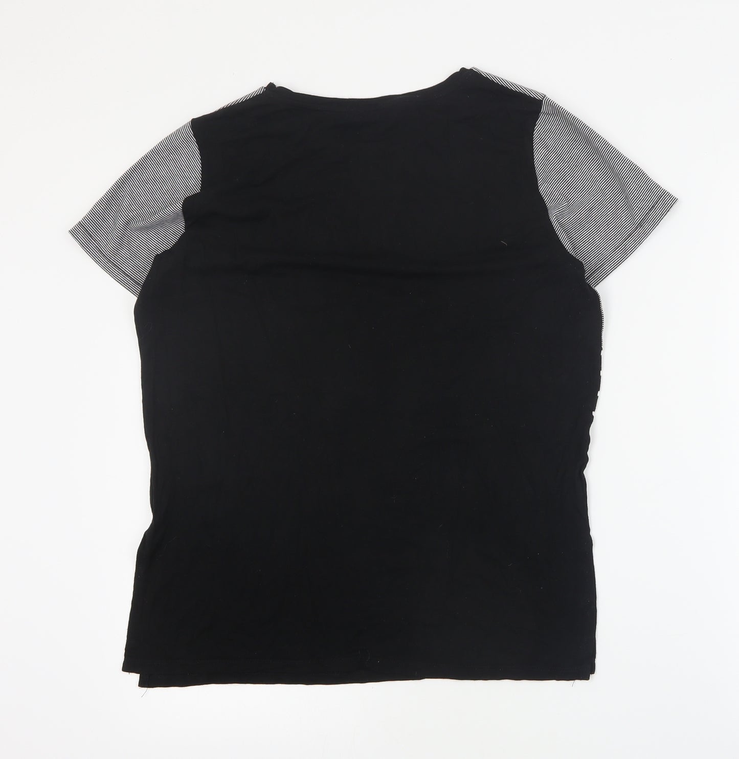 Primark Womens Black Striped Acrylic Basic T-Shirt Size 10 Round Neck