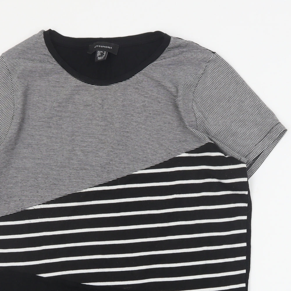 Primark Womens Black Striped Acrylic Basic T-Shirt Size 10 Round Neck