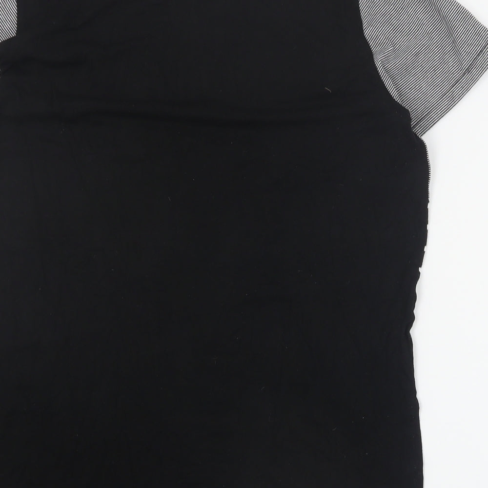 Primark Womens Black Striped Acrylic Basic T-Shirt Size 10 Round Neck