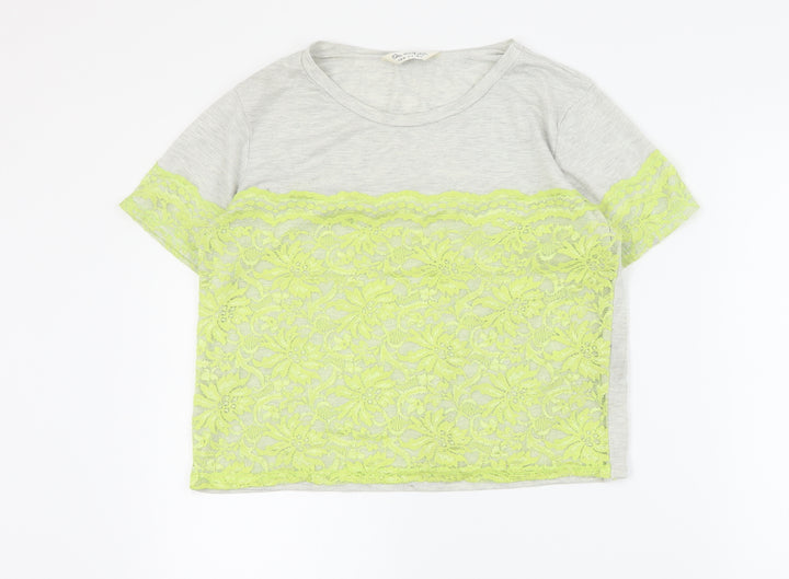 Miss Selfridge Womens Grey  Polyester Basic T-Shirt Size 12 Round Neck