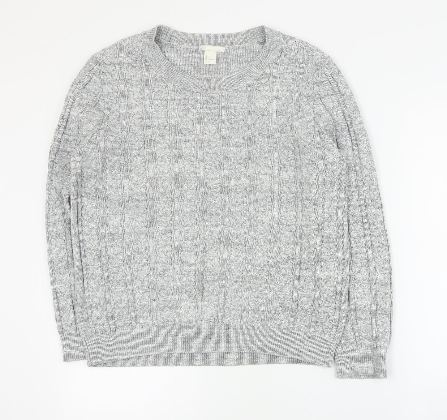 H&M Womens Grey Round Neck  Cotton Pullover Jumper Size L