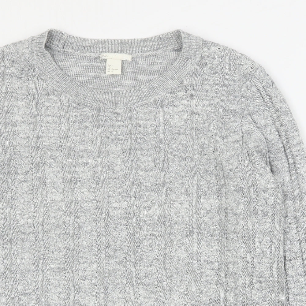H&M Womens Grey Round Neck  Cotton Pullover Jumper Size L