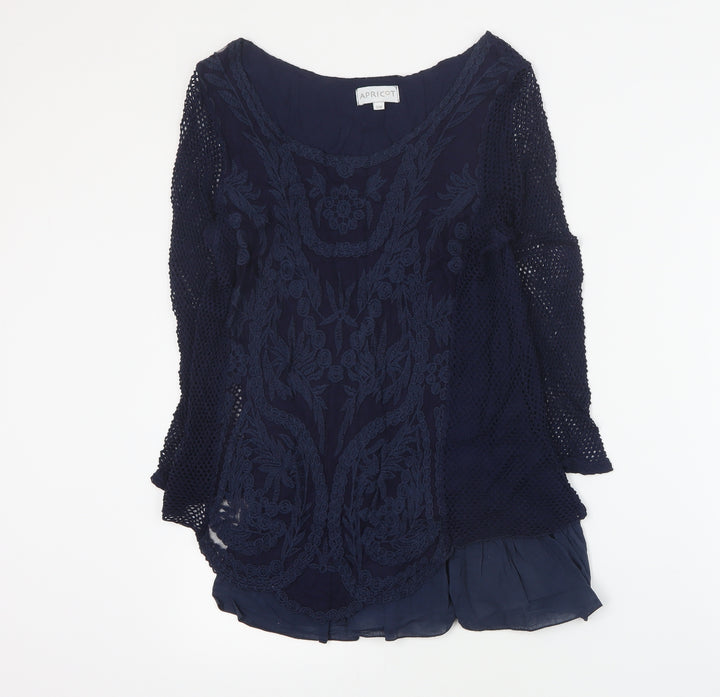 Apricot Womens Blue  Viscose Basic Blouse Size S Round Neck
