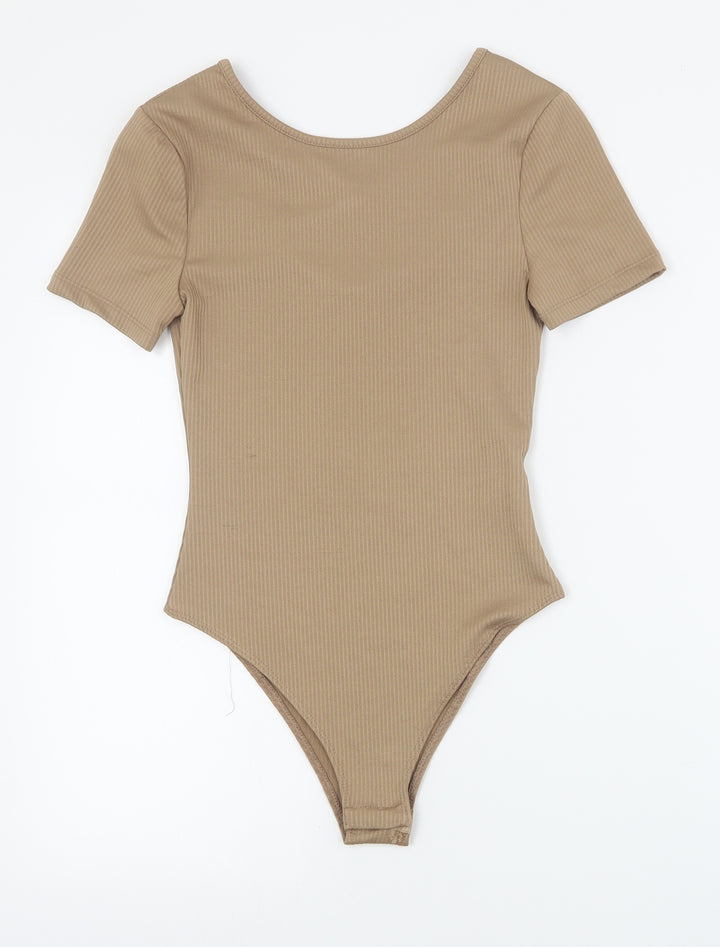 Primark Womens Brown Polyester Bodysuit One-Piece Size 2XS Snap - Ribbed