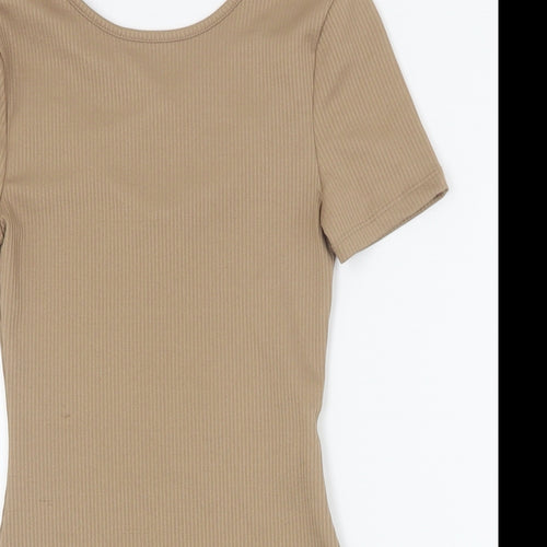 Primark Womens Brown  Polyester Bodysuit One-Piece Size 2XS  Snap - Ribbed
