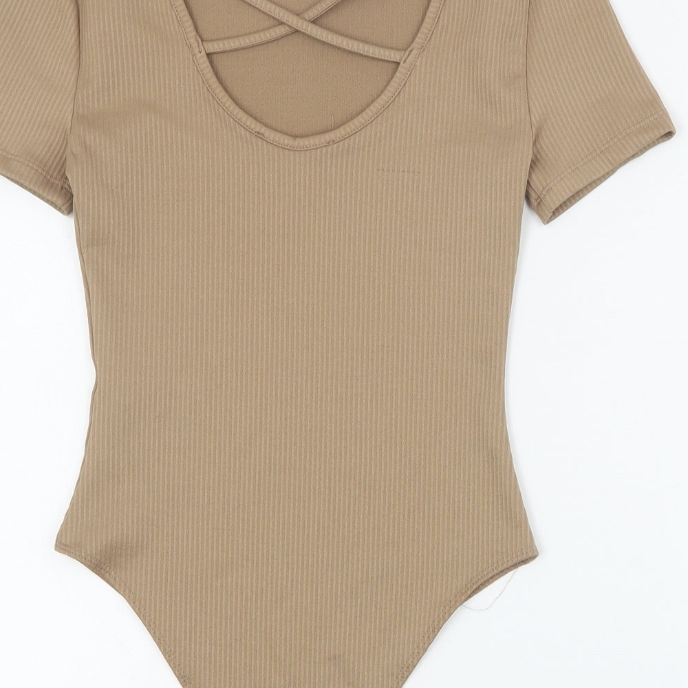 Primark Womens Brown  Polyester Bodysuit One-Piece Size 2XS  Snap - Ribbed