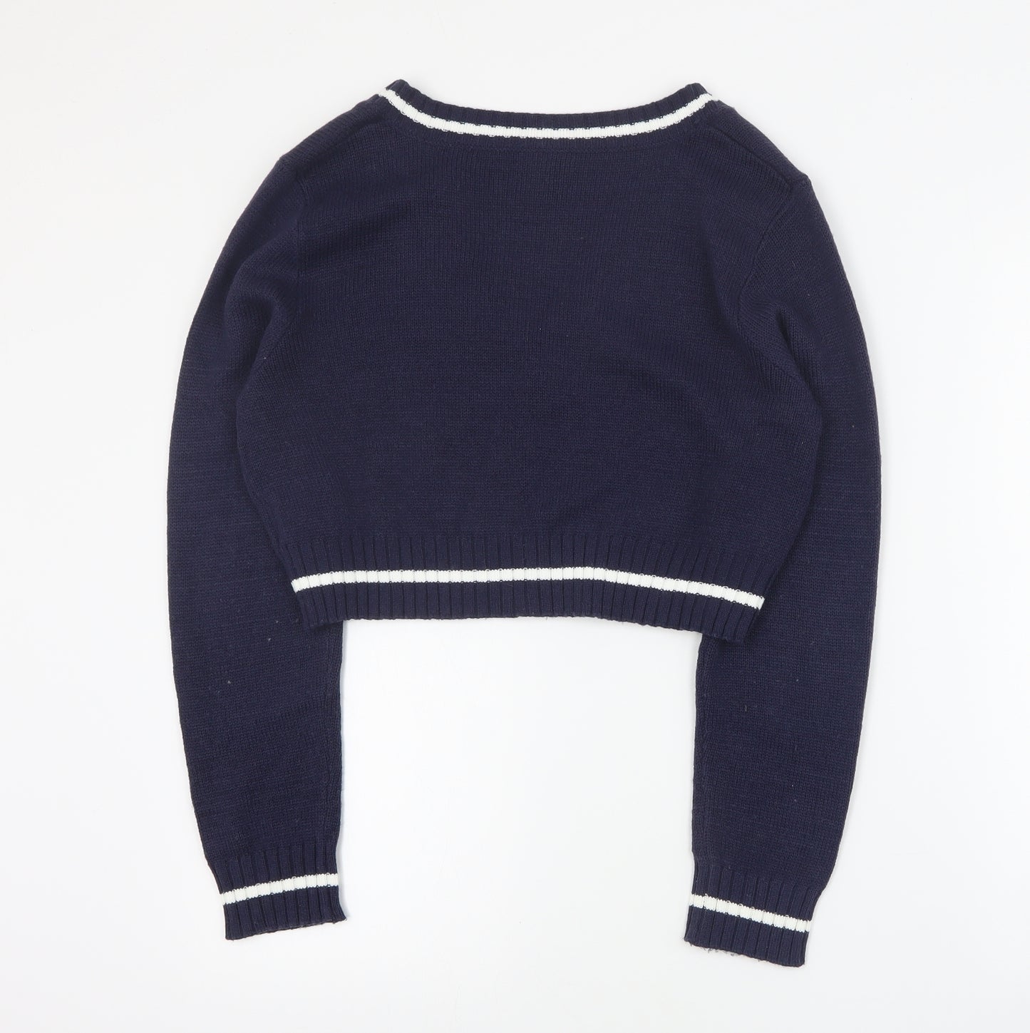 H&M Womens Blue V-Neck  Acrylic Pullover Jumper Size L   - Cropped