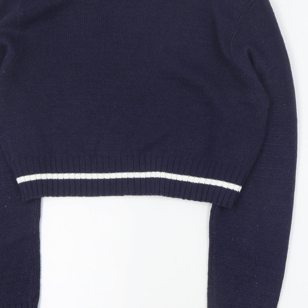 H&M Womens Blue V-Neck  Acrylic Pullover Jumper Size L   - Cropped