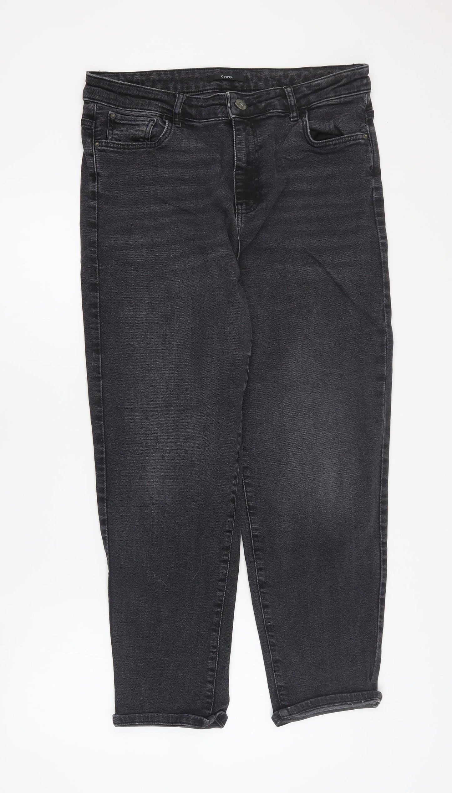 George Womens Black  Cotton Straight Jeans Size 16 L26 in Regular Zip