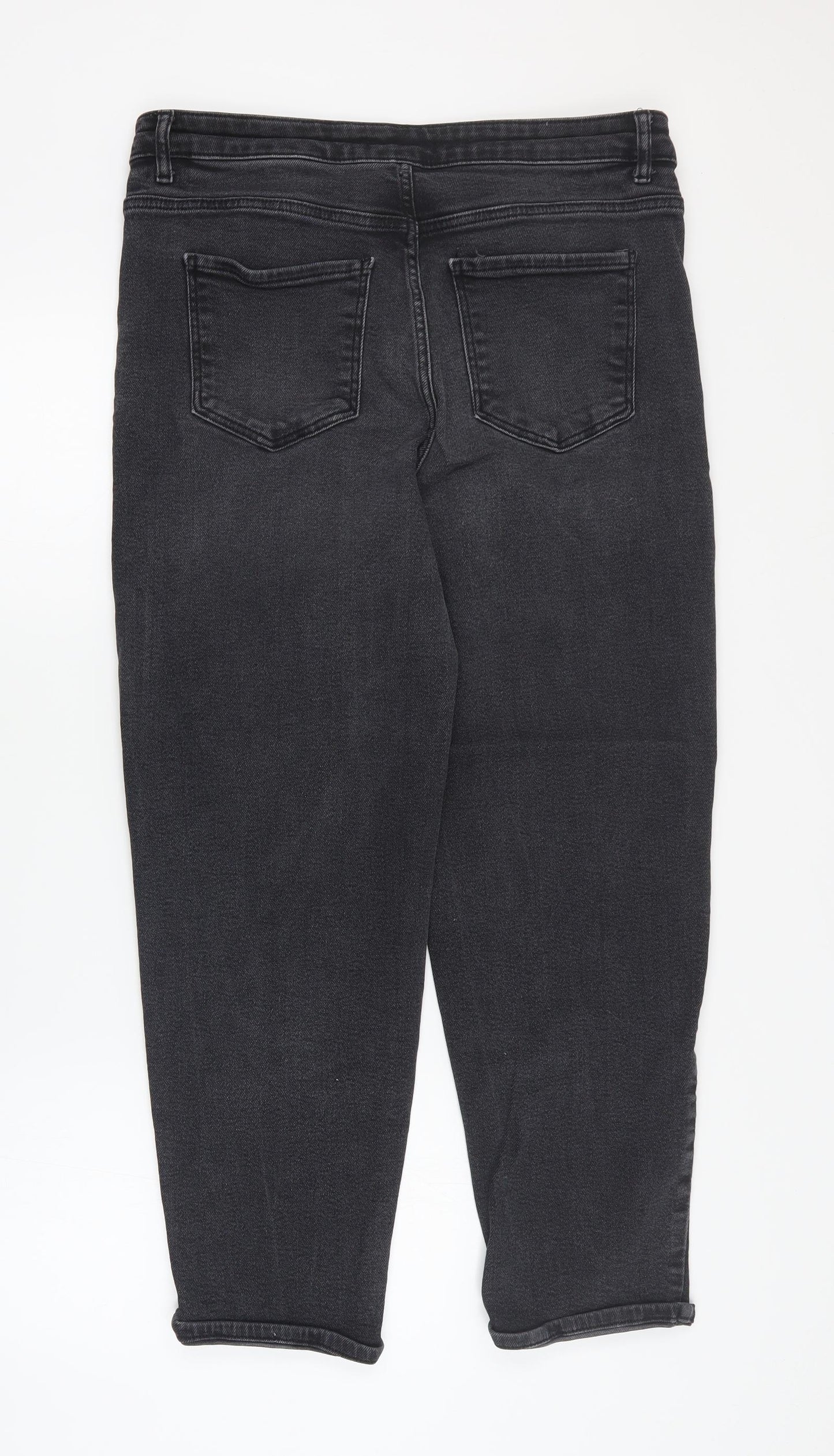 George Womens Black  Cotton Straight Jeans Size 16 L26 in Regular Zip
