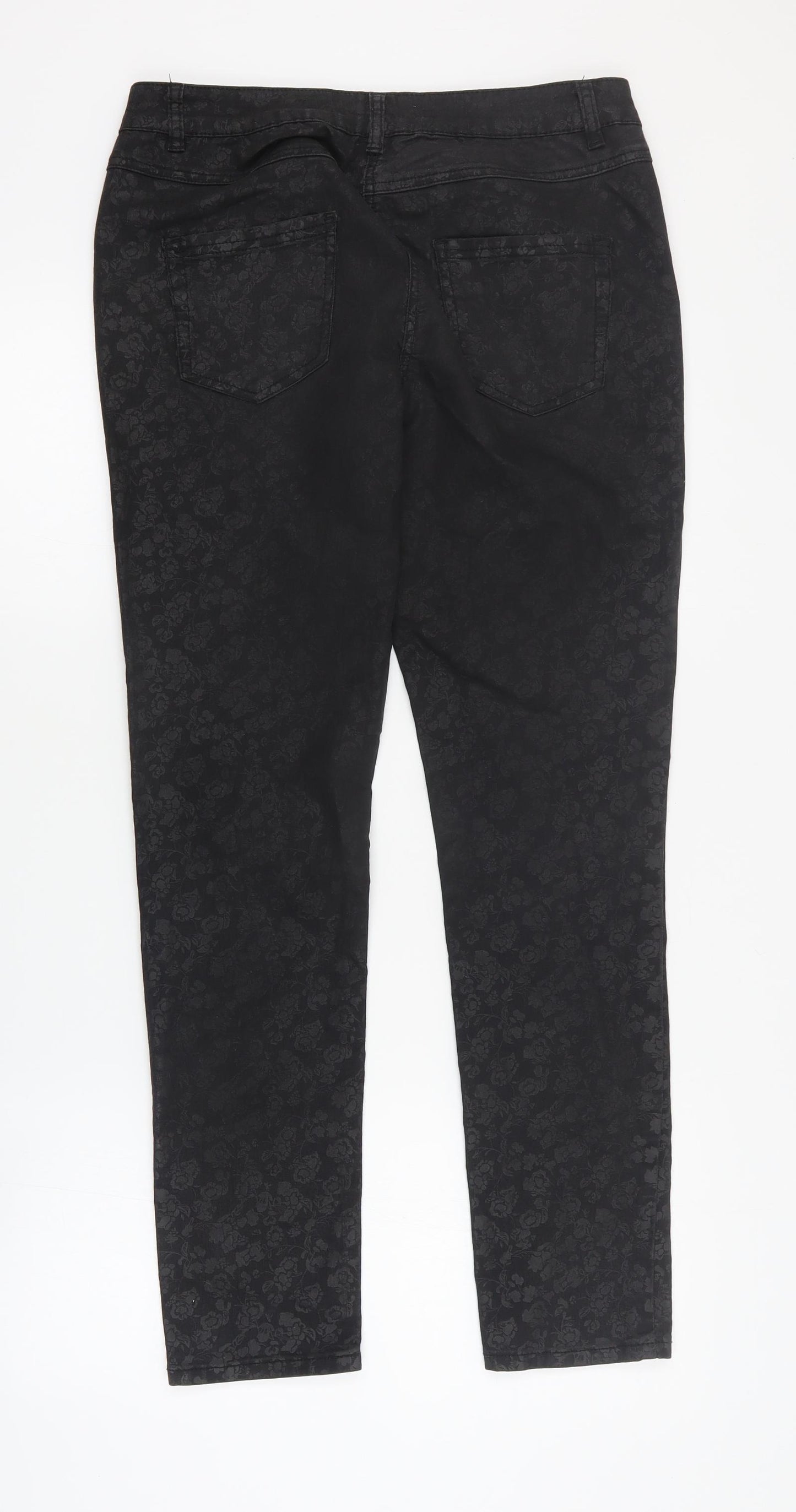 TU Womens Black Floral Cotton Skinny Jeans Size 14 L30 in Regular Zip