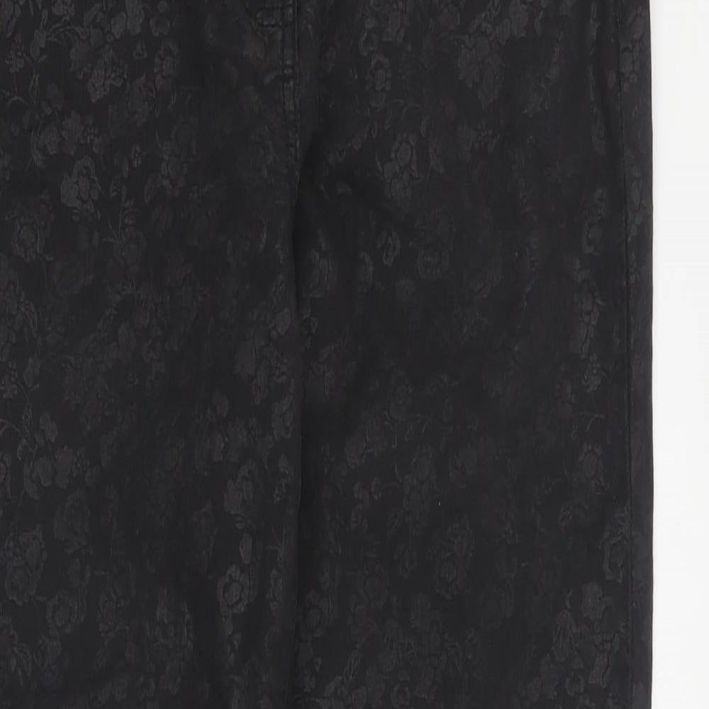TU Womens Black Floral Cotton Skinny Jeans Size 14 L30 in Regular Zip