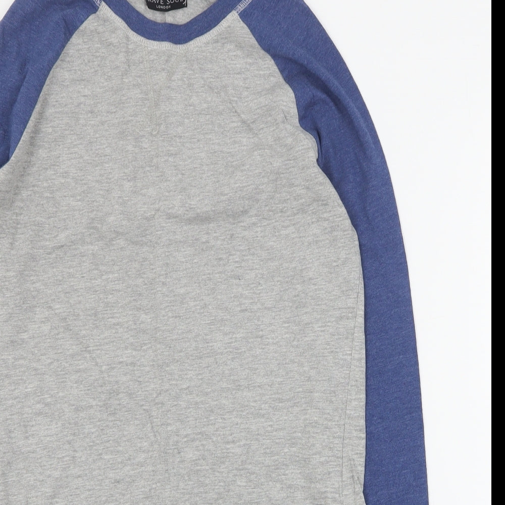 Brave Soul Mens Grey Colourblock Cotton  T-Shirt Size S Crew Neck