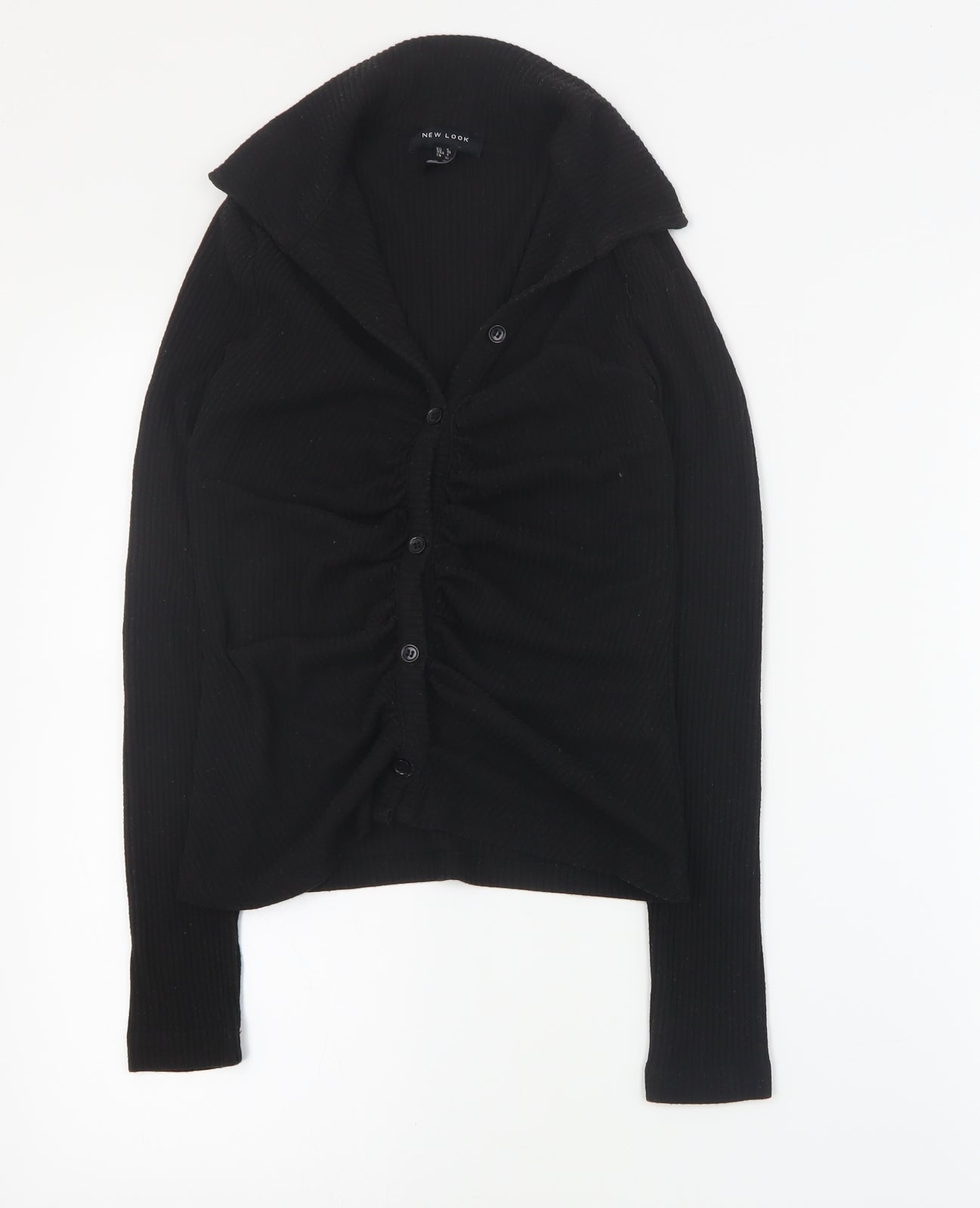 New Look Womens Black  Polyester Basic Blouse Size 8 Collared - Ribbed