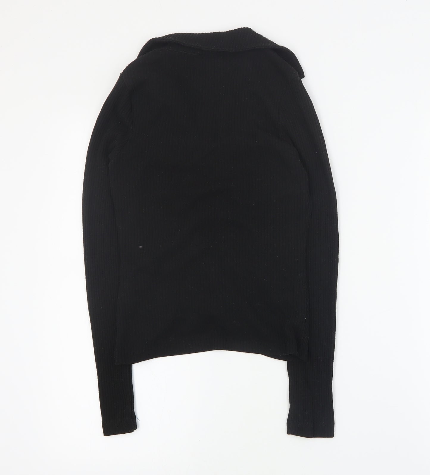 New Look Womens Black  Polyester Basic Blouse Size 8 Collared - Ribbed
