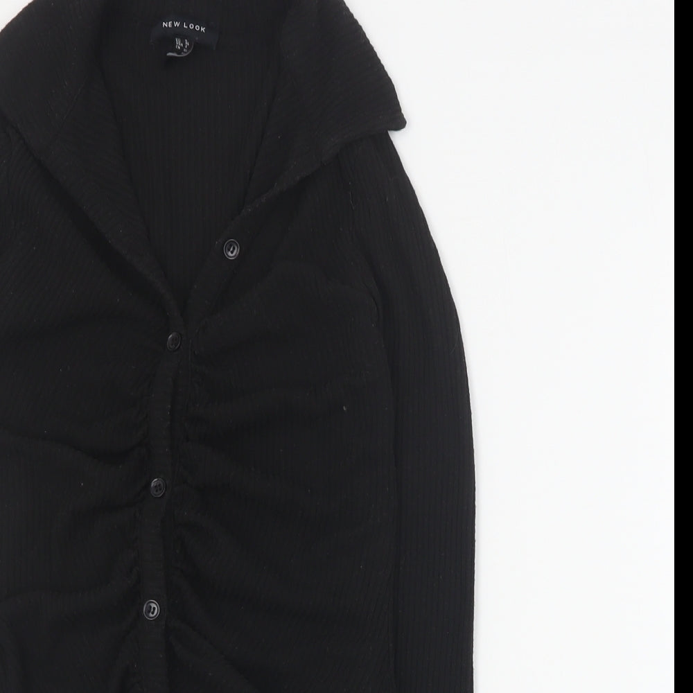 New Look Womens Black  Polyester Basic Blouse Size 8 Collared - Ribbed
