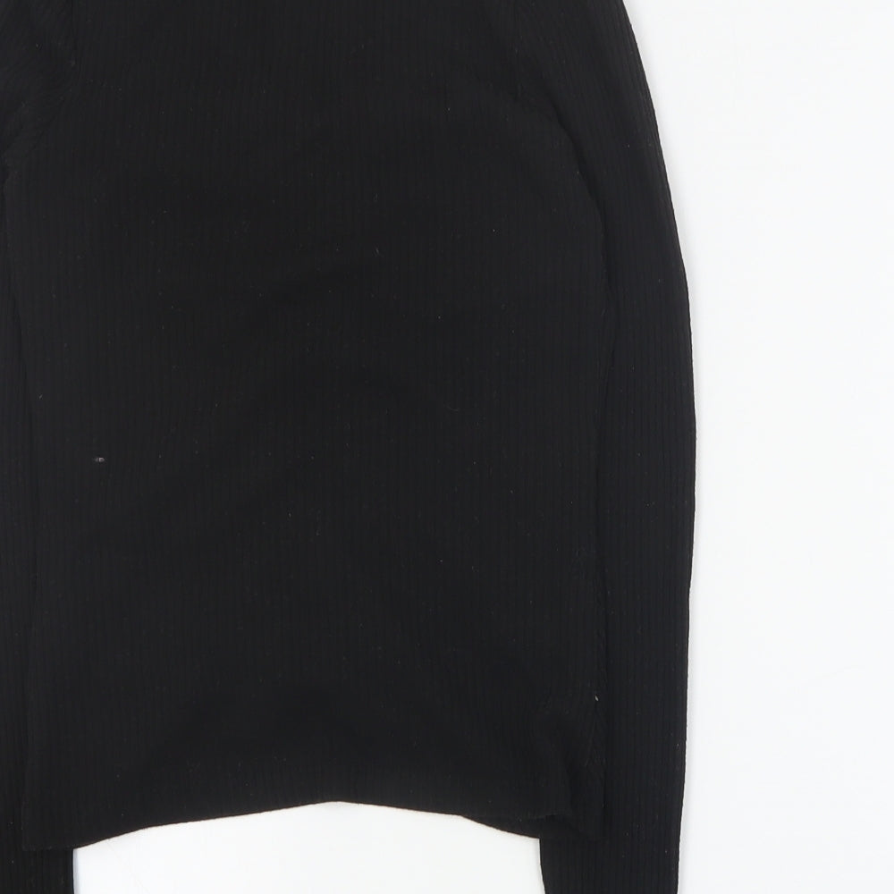 New Look Womens Black  Polyester Basic Blouse Size 8 Collared - Ribbed
