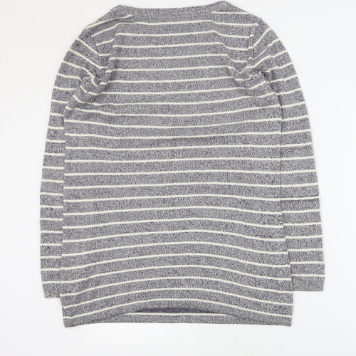 Boysens Womens Grey Round Neck Striped Polyester Pullover Jumper Size 14