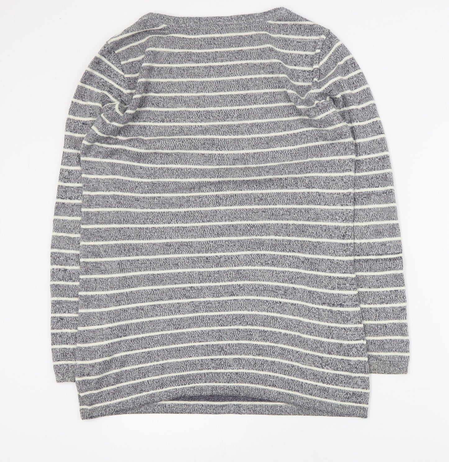 Boysens Womens Grey Round Neck Striped Polyester Pullover Jumper Size 14