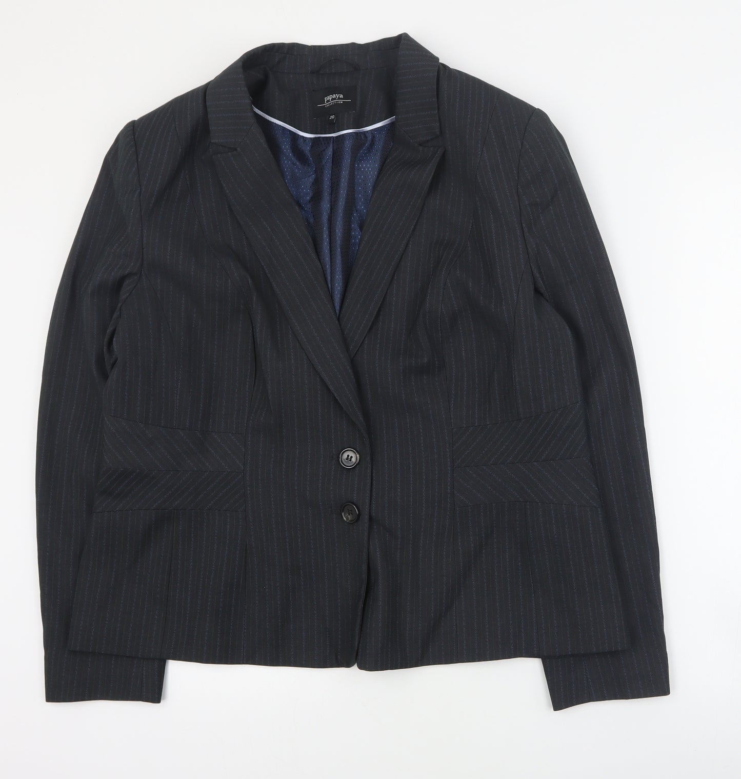 Papaya Womens Grey Striped Polyester Jacket Blazer Size 20