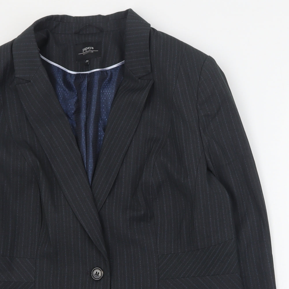 Papaya Womens Grey Striped Polyester Jacket Blazer Size 20