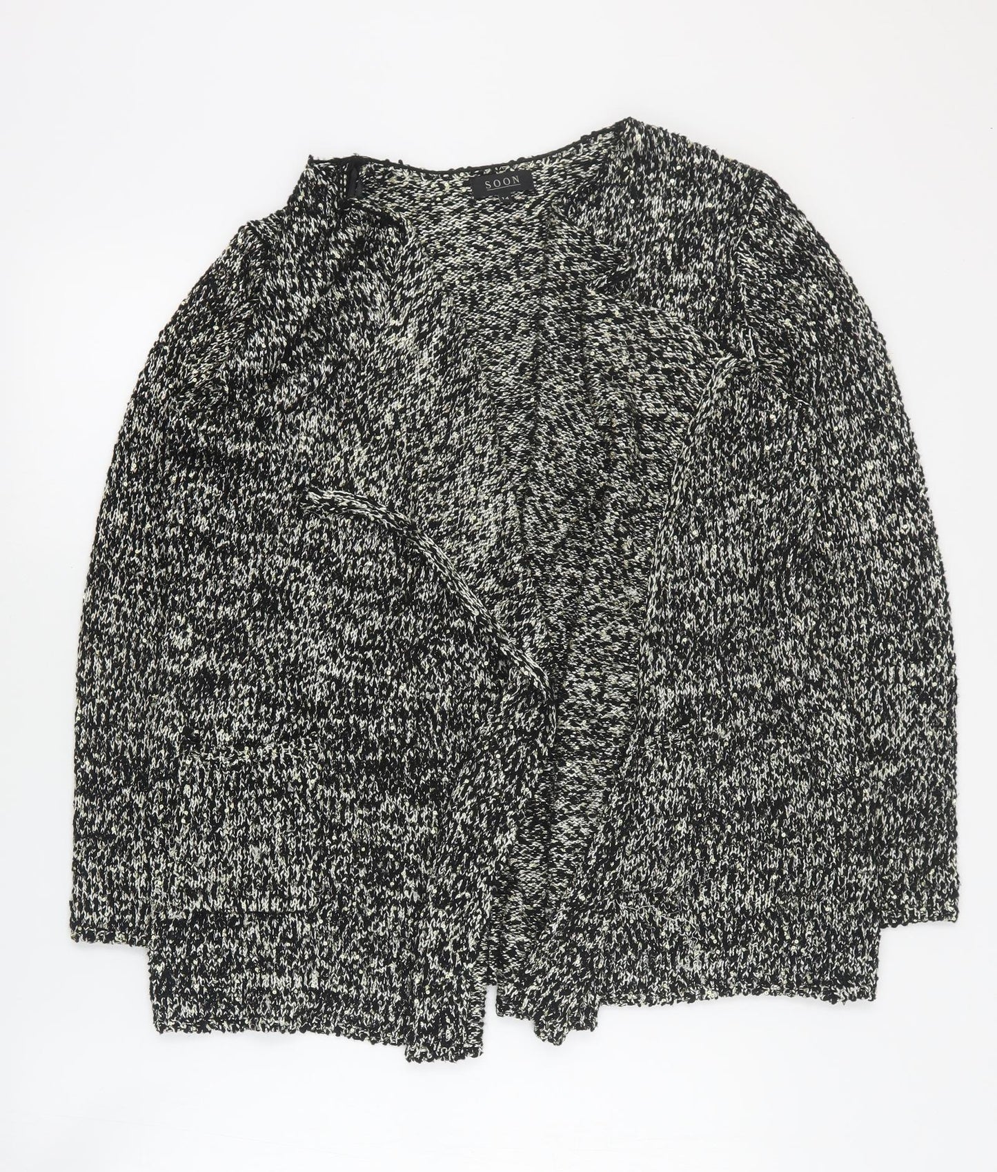 Soon Womens Black V-Neck  Polyester Cardigan Jumper Size 14