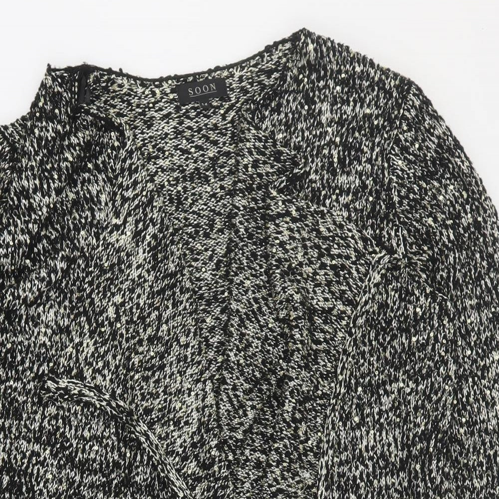 Soon Womens Black V-Neck  Polyester Cardigan Jumper Size 14