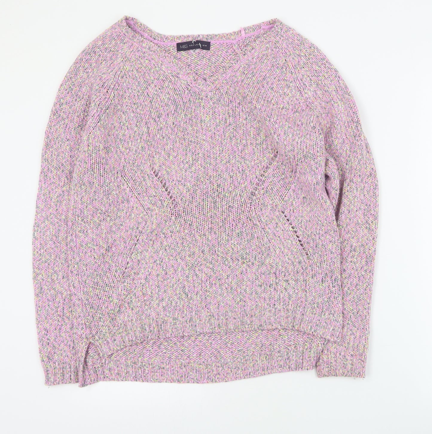 Marks and Spencer Womens Multicoloured V-Neck  Acrylic Pullover Jumper Size 10