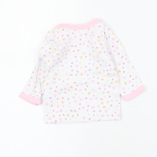 Pitter Patter Baby White Floral Cotton Basic T-Shirt Size 0-3 Months Round Neck Pullover