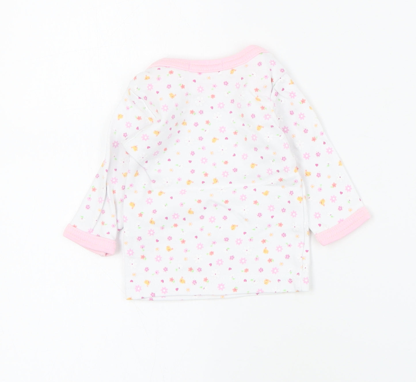 Pitter Patter Baby White Floral Cotton Basic T-Shirt Size 0-3 Months Round Neck Pullover