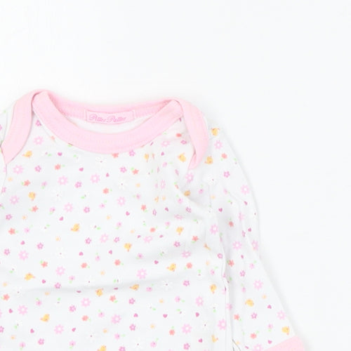Pitter Patter Baby White Floral Cotton Basic T-Shirt Size 0-3 Months Round Neck Pullover