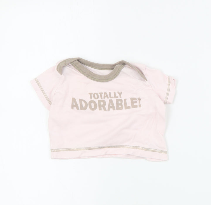 Matalan Baby Pink  Cotton Basic T-Shirt Size 0-3 Months Round Neck Pullover - Slogan