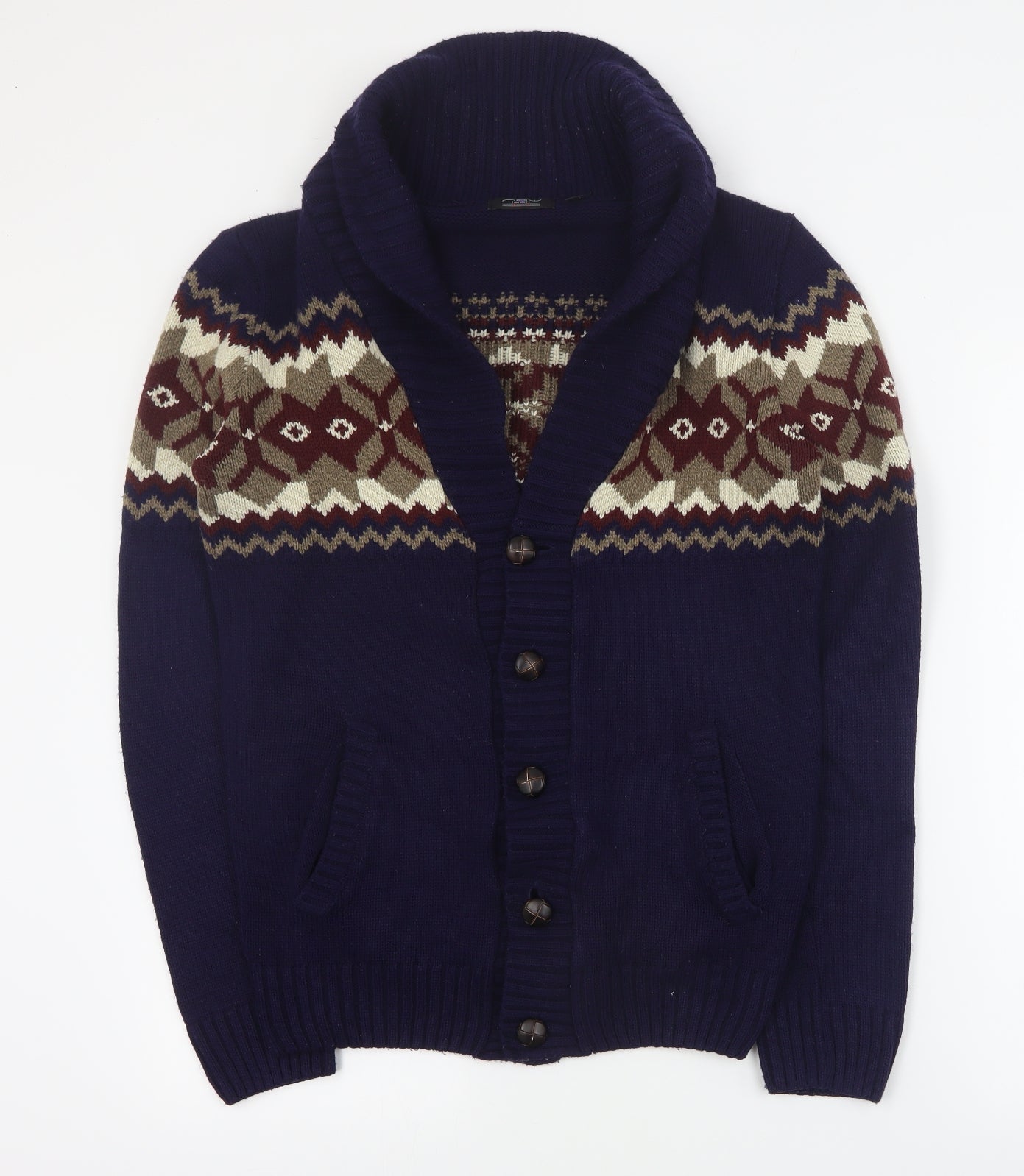 New Look Mens Blue Collared  Acrylic Cardigan Jumper Size XS