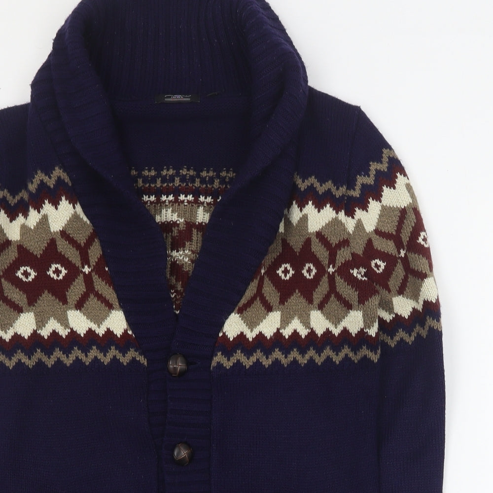 New Look Mens Blue Collared  Acrylic Cardigan Jumper Size XS