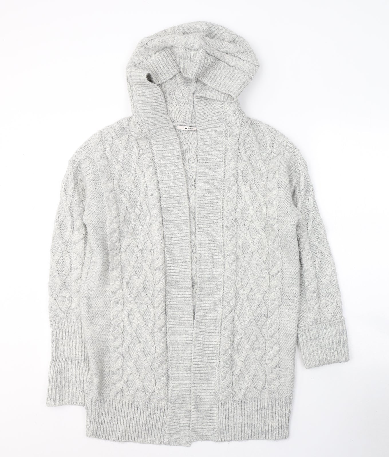 TU Womens Grey V-Neck  Acrylic Cardigan Jumper Size S