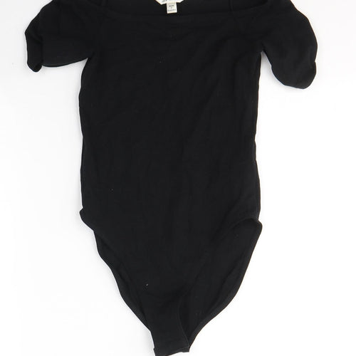 Miss Selfridge Womens Black  Cotton Bodysuit One-Piece Size 8  Button