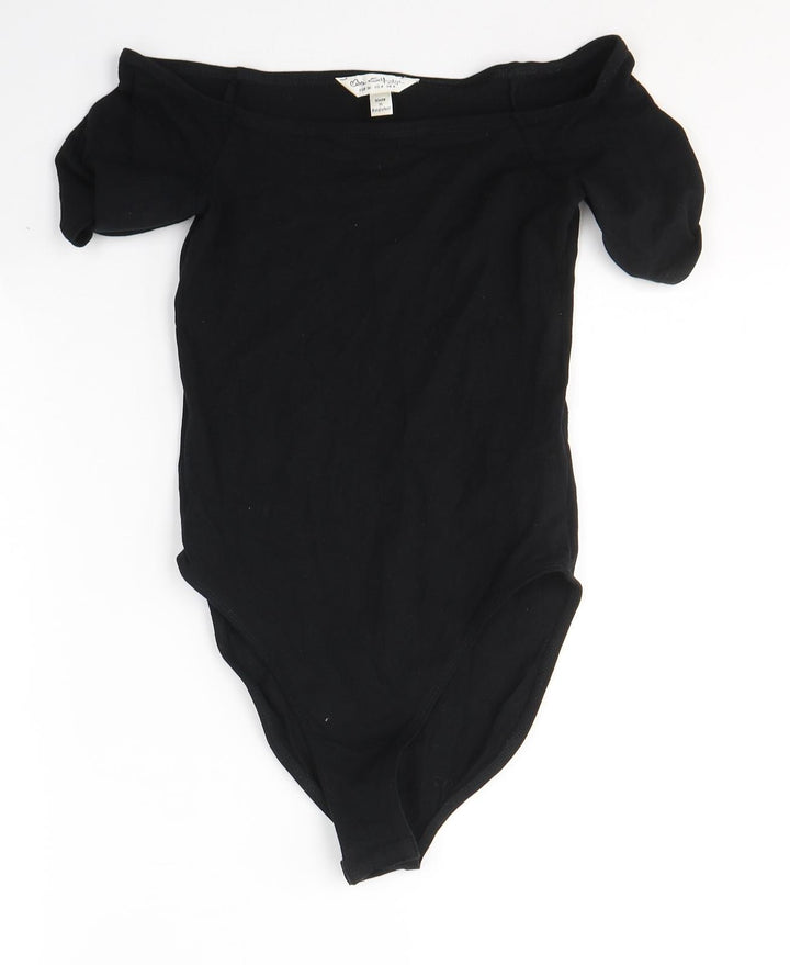 Miss Selfridge Womens Black Cotton Bodysuit One-Piece Size 8 Button