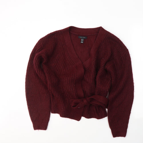 New Look Womens Red V-Neck  Acrylic Cardigan Jumper Size M