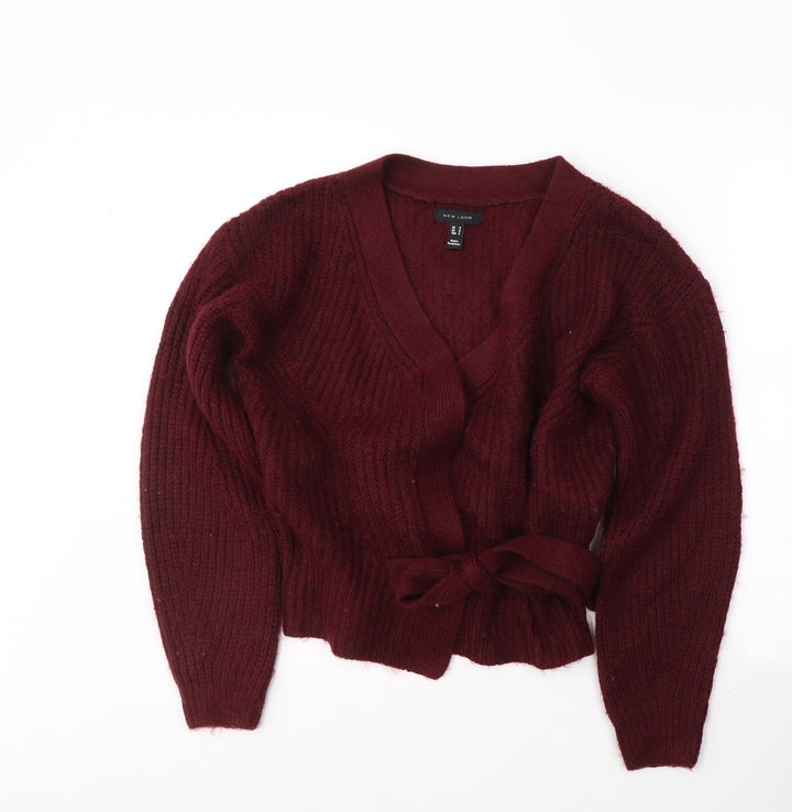 New Look Womens Red V-Neck  Acrylic Cardigan Jumper Size M