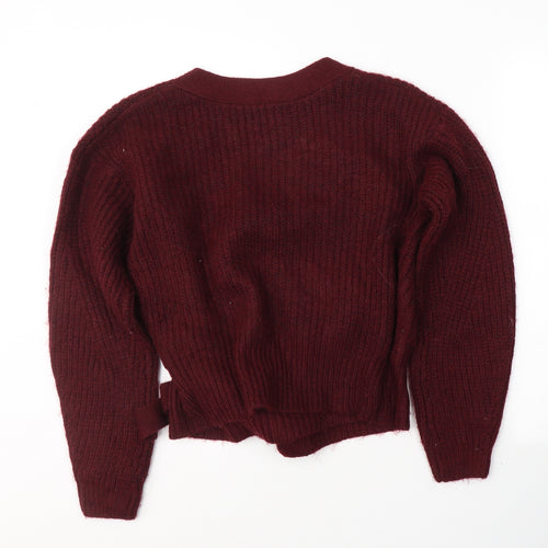 New Look Womens Red V-Neck  Acrylic Cardigan Jumper Size M