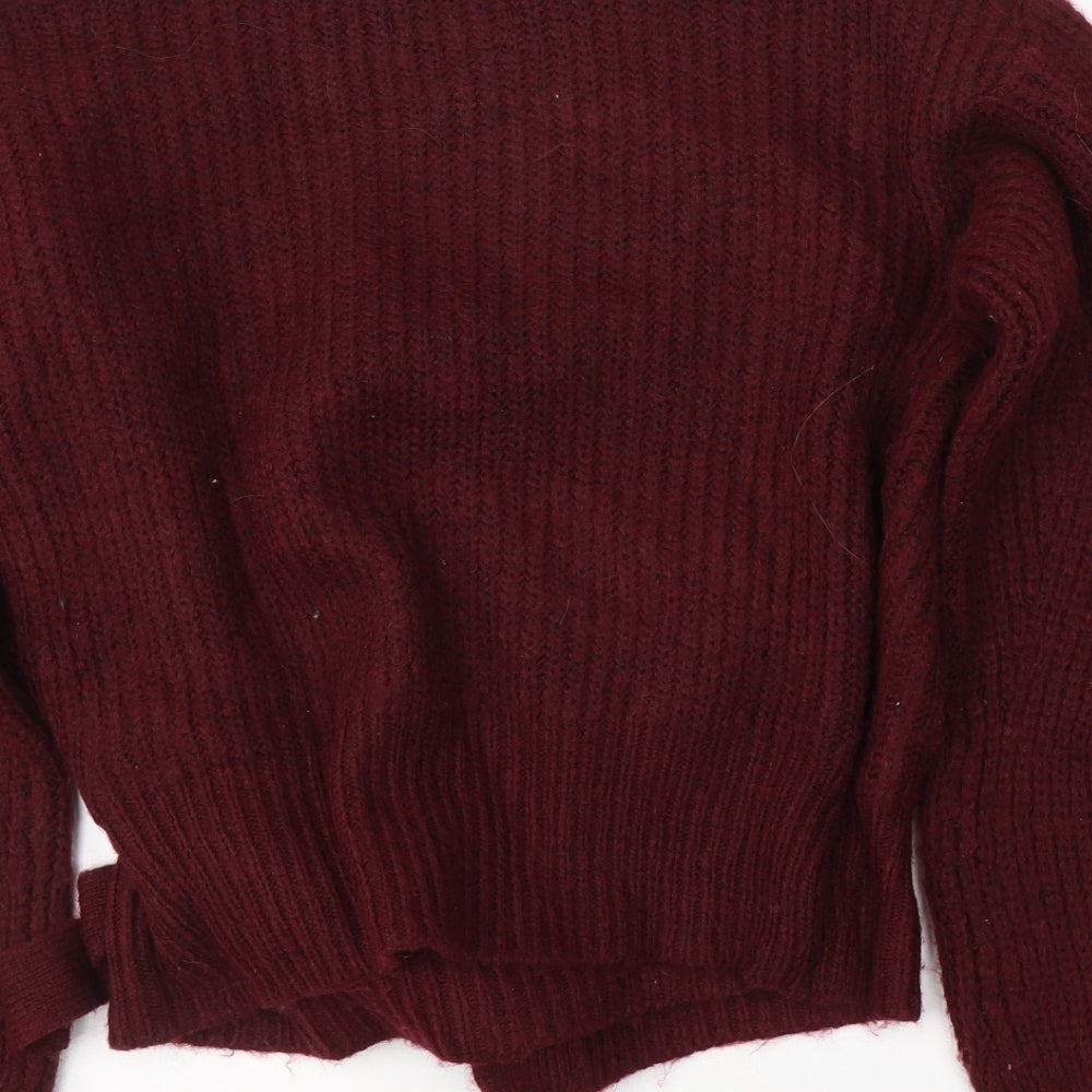 New Look Womens Red V-Neck  Acrylic Cardigan Jumper Size M