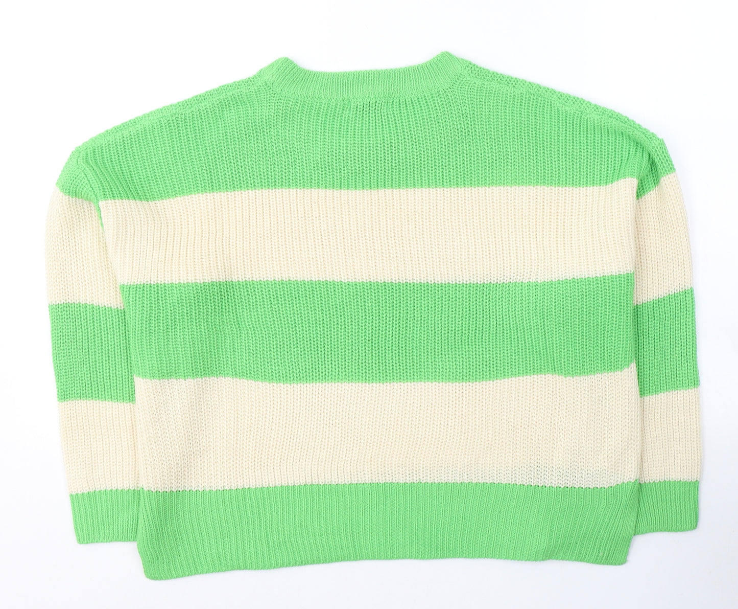 Stradivarius Womens Green Round Neck Striped Acrylic Pullover Jumper Size M
