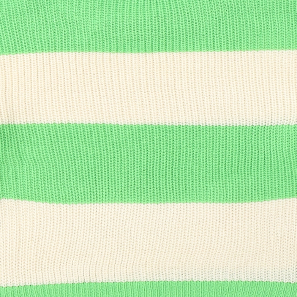 Stradivarius Womens Green Round Neck Striped Acrylic Pullover Jumper Size M