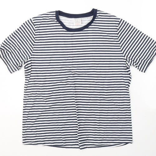 Anne De Lancay Womens Blue Striped Cotton Basic T-Shirt Size M Round Neck