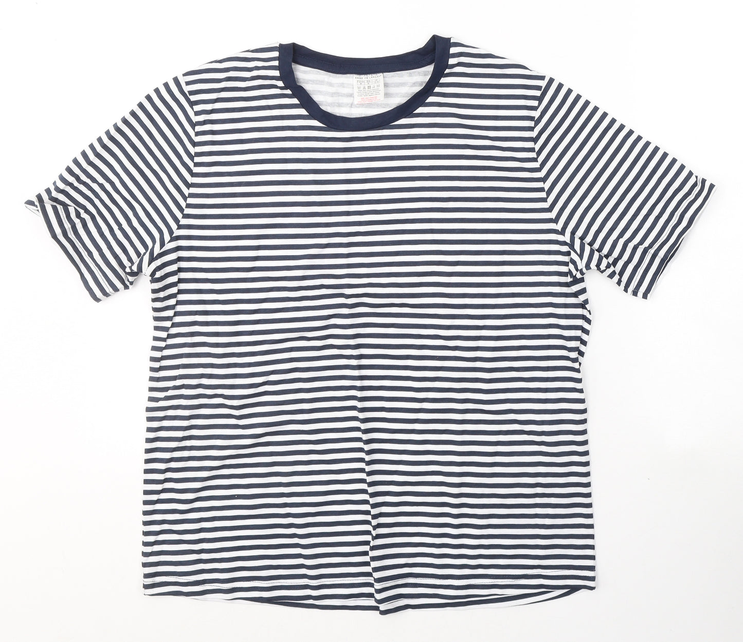Anne De Lancay Womens Blue Striped Cotton Basic T-Shirt Size M Round Neck
