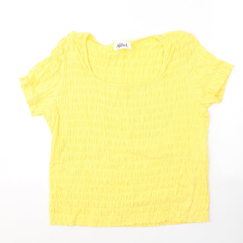 Afibel Womens Yellow  Cotton Jersey T-Shirt Size 16 Round Neck