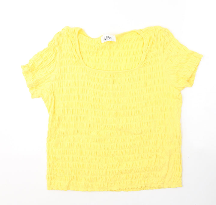 Afibel Womens Yellow  Cotton Jersey T-Shirt Size 16 Round Neck