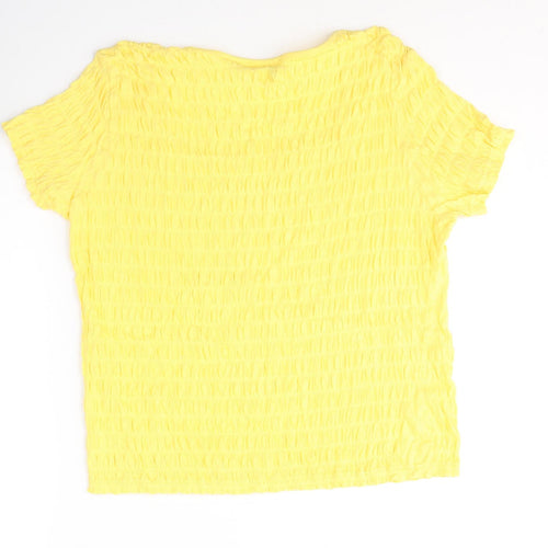 Afibel Womens Yellow  Cotton Jersey T-Shirt Size 16 Round Neck