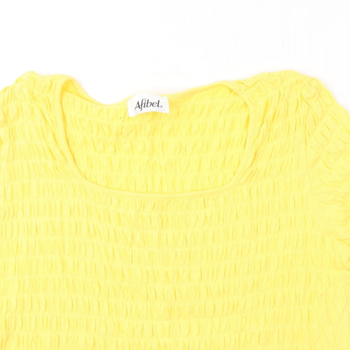 Afibel Womens Yellow  Cotton Jersey T-Shirt Size 16 Round Neck