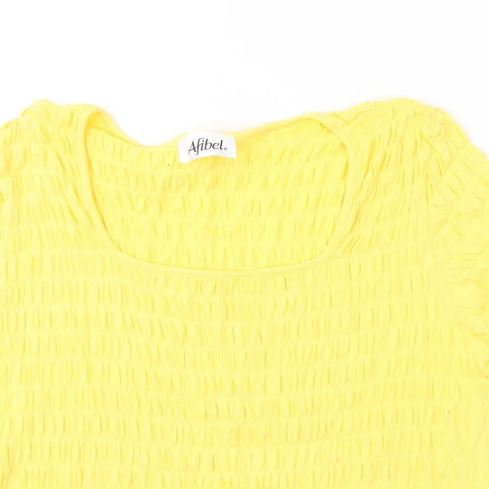 Afibel Womens Yellow  Cotton Jersey T-Shirt Size 16 Round Neck